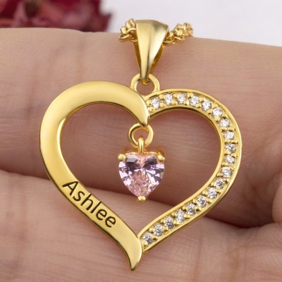 Personalized Heart Birthstone Necklaces For Her Mother Birthday Family Anniversary Gift Ideas