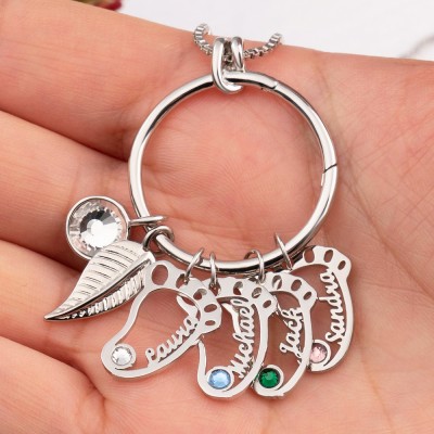Personalized Baby Feet Name Necklace With Birthstone For Family Mom