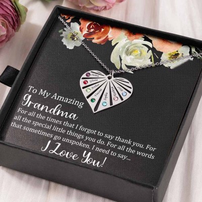 Personalized To My Grandma Birthstone Heart Pendant Necklace Gift Ideas For Mother's Day