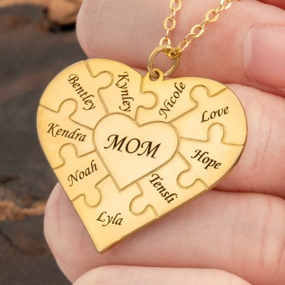 Personalized Heart Mom Puzzle Necklaces For Grandma Mother's Day Gift