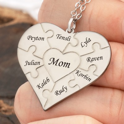 Personalized Heart Mom Puzzle Necklaces For Grandma Mother's Day Gift