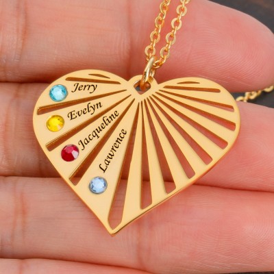 Personalized 1-8 Engraved Name Heart Necklaces With Birthstone For Family Gift Ideas