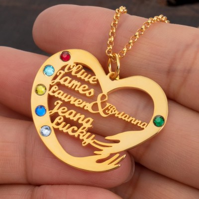 Personalized Heart Necklaces With Kids Name and Birthstone For Mother's Day Gift Ideas
