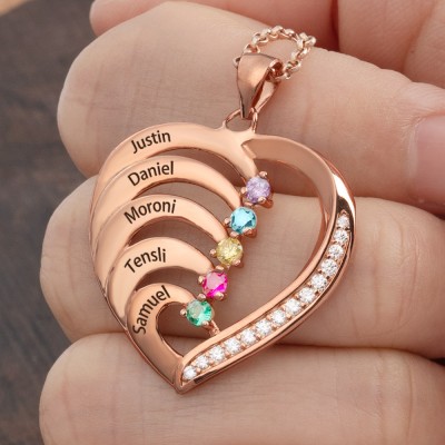 Personalized 1-6 Name Heart Necklaces With Birthstone For Her Mom Family Gift Ideas