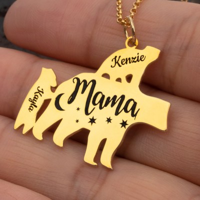 Personalized Mama Bear Necklace With 1-8 Names For Mother's Day