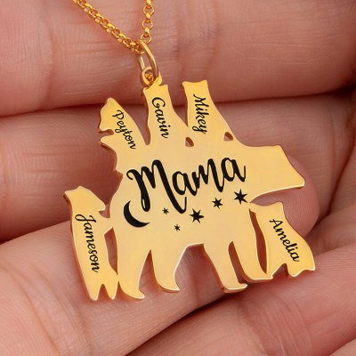 Personalized Mama Bear Necklace With 1-8 Names For Mother's Day