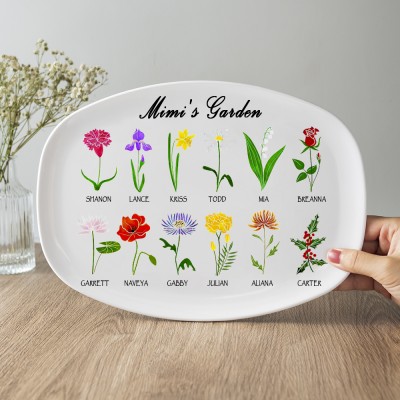 Personalized Birth Month Flower Platter With Grandchildren's Name Mimi's Garden For Mother's Day