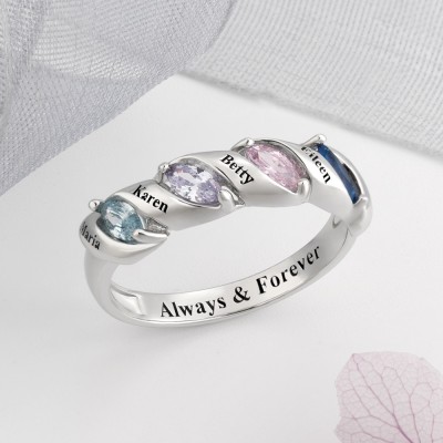 S925 Sterling Silver Personalised Spiral Marquise Row Name Ring