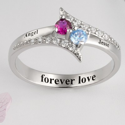 S925 Sterling Silver Personalised Birthstone Promise Name Ring