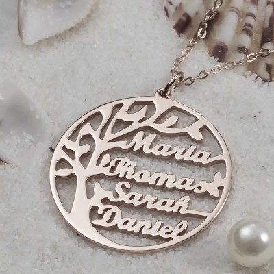 18K Rose Gold Plating Personalized Family Tree Name Engraved Necklaces For Grandma Mom Gift
