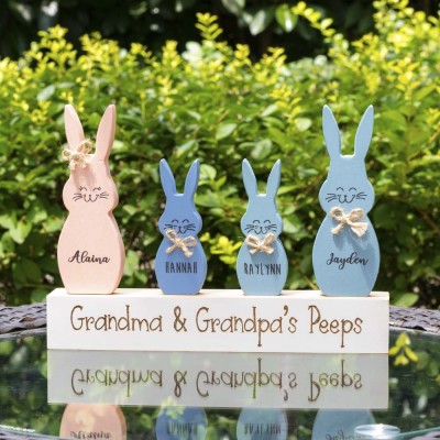 Easter Peeps Sign Personalized Engraved Name Wooden Bunny Home Decor Grandpa Grandma Gift