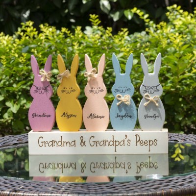 Easter Peeps Sign Personalized Engraved Name Wooden Bunny Home Decor Grandpa Grandma Gift