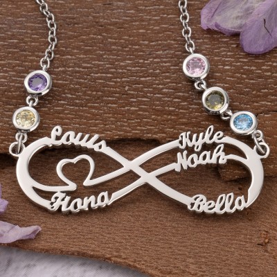 Custom Infinity Necklace With 5 Names and Birthstone For Mother's Day Christmas Gift Ideas