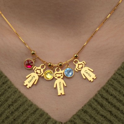 Personalized 1-12 Kids Charms Pendants Names Engraved Necklace With Birthstone