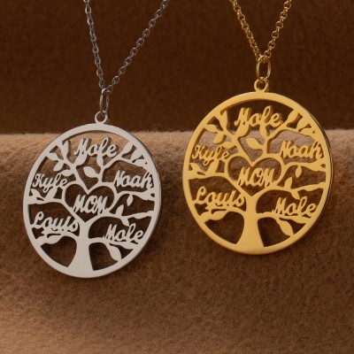 Personalised Family Tree Necklaces With Kids Name For Mother's Day Gift Ideas