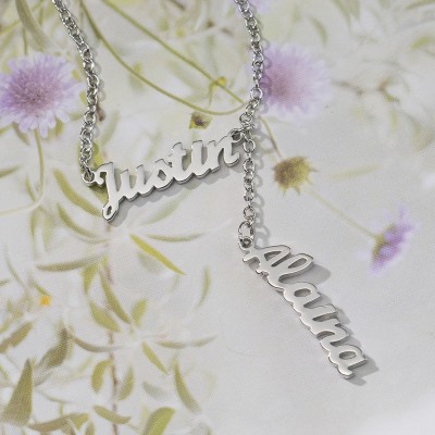 Silver Personalized Couple Name Necklace Valentine's Day Gift