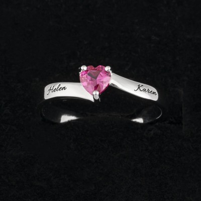 S925 Sterling Silver Engraved Birthstone Name Ring