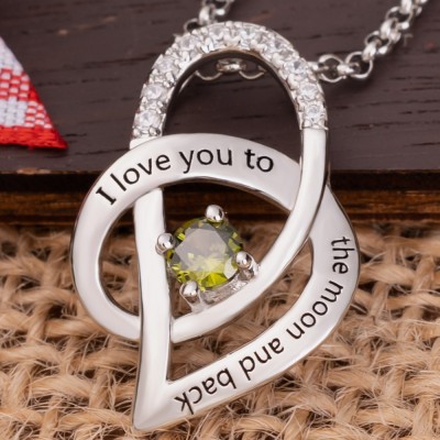 Personalised I Love You To The Moon and Back Heart Necklace For Soulmate Girlfriend Valentine's Day