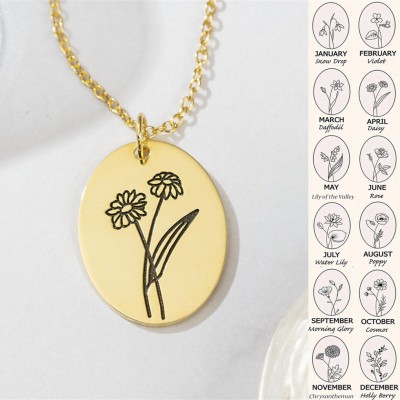 Custom Birth Flower Necklaces For Her April Daisy