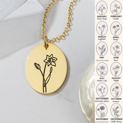 Custom Birth Flower Necklaces For Her March Daffodil