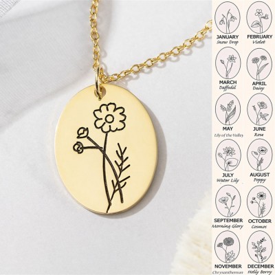 Custom Birth Flower Necklaces For Her October Cosmos