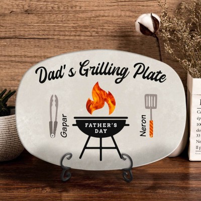 Personalized BBQ Dad Plate With Kids Name Daddy's Grilling Platter For Father's Day