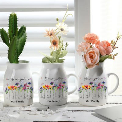 Custom Nana's Garden Vase With Grandchildren Name and Birth Flower For Mother's Day