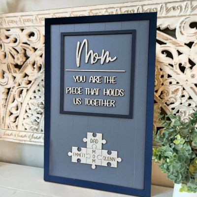 Personalized Mom Puzzle Piece With Kids Name Sign Gift For Mother's Day