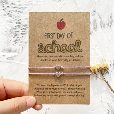 Back to School Bracelet First Day of School Heart Wish Gift for Kid Set of 2