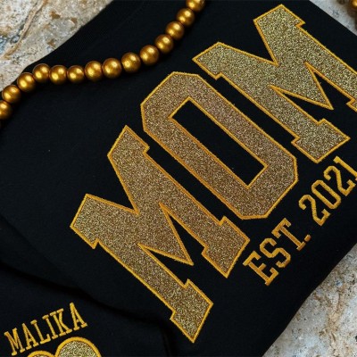 Custom Embroidered Glitter Mama Sweatshirt with Kids Names on Sleeve For New Mum Mother's Day Gift