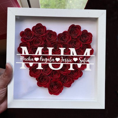 Personalised Mum Flower Shadow Box With Kids Name For Mother's Day Gift Ideas