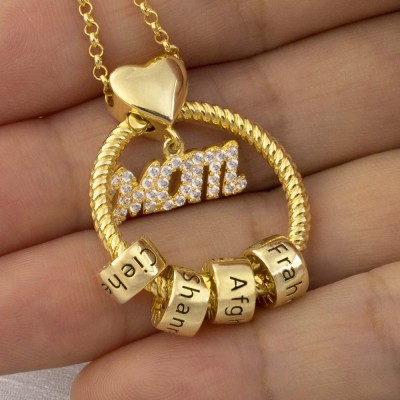 Linda Circle Pendant Necklace With Engraved Beads Mom Gift