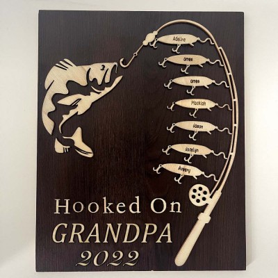 Hooked on Granddad Personalized Fishing With Kids Name Gift For Father's Day