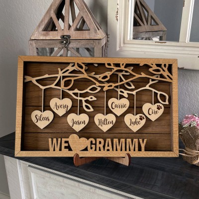 Custom Family Tree Wood Sign With Grandkids Name For Grandma Mother's Day Christmas Gift Ideas