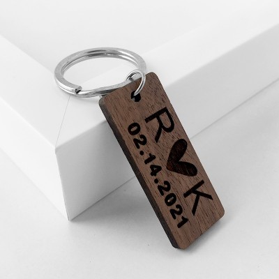 Personalized Wooden Keychain Anniversary Valentine's Day Couple Gift