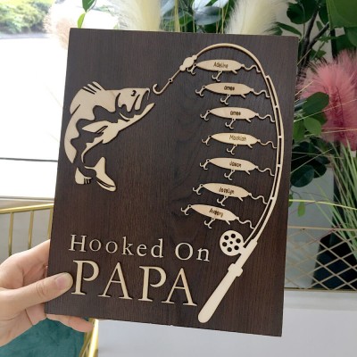 Hooked on Papa Dad Grandpa Father's Day Personalized Fishing Trip Gift For Him