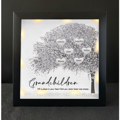 Personalized Family Tree Grandchildren Name Black Frame Home Decor For Grandma