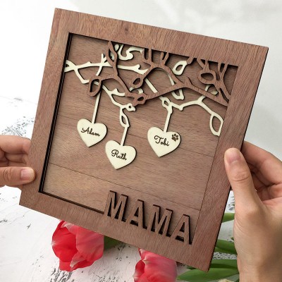 Custom Family Tree Wood Sign Name Engraved Home Wall Decor For Mom