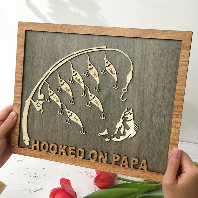 Hooked on Papa Dad Grandpa Personalized Fishing Trip Gift For Father's Day