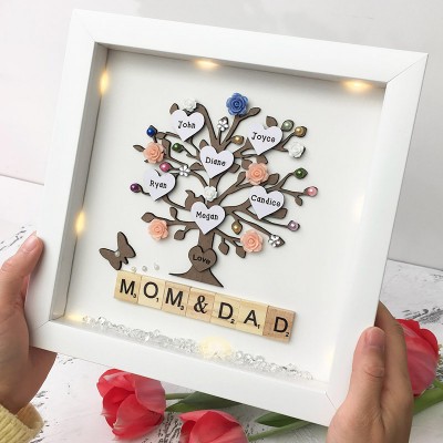 Custom Family Flower Tree Wood Frame Name Engraved Home Decor For Grandma Mom