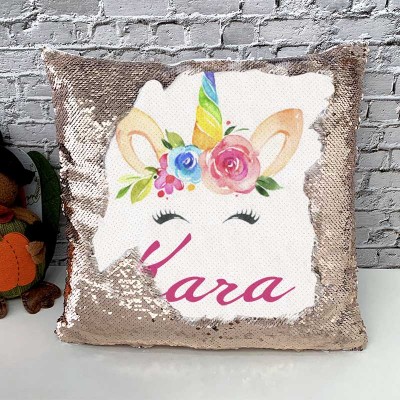 Personalized Sequin Name Pillow Unicorn Birthday Gift for Girls