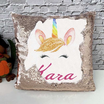 Personalized Sequin Name Pillow Unicorn Birthday Gift for Girls