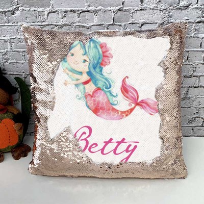 Personalized Sequin Name Pillow Mermaid Girl Birthday Gift