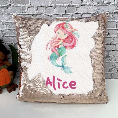 Personalized Sequin Name Pillow Mermaid Girl Birthday Gift