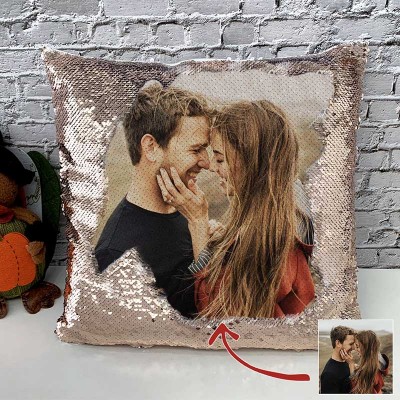 Personalized Sequin Photo Pillow For Couples Valentine's Day