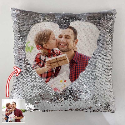 Personalized Silver Sequin Photo Pillow For Dad Father's Day