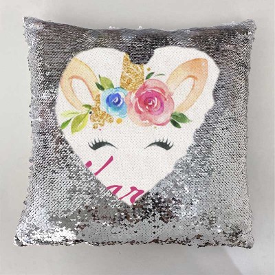 Personalized Sequin Name Sliver Pillow Unicorn Birthday Gift for Girls