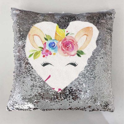 Personalized Sequin Name Sliver Pillow Unicorn Birthday Gift for Girls