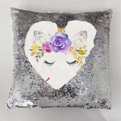 Personalized Sequin Name Sliver Pillow Unicorn Birthday Gift for Girls