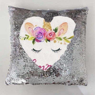 Personalized Sequin Name Sliver Pillow Unicorn Birthday Gift for Girls